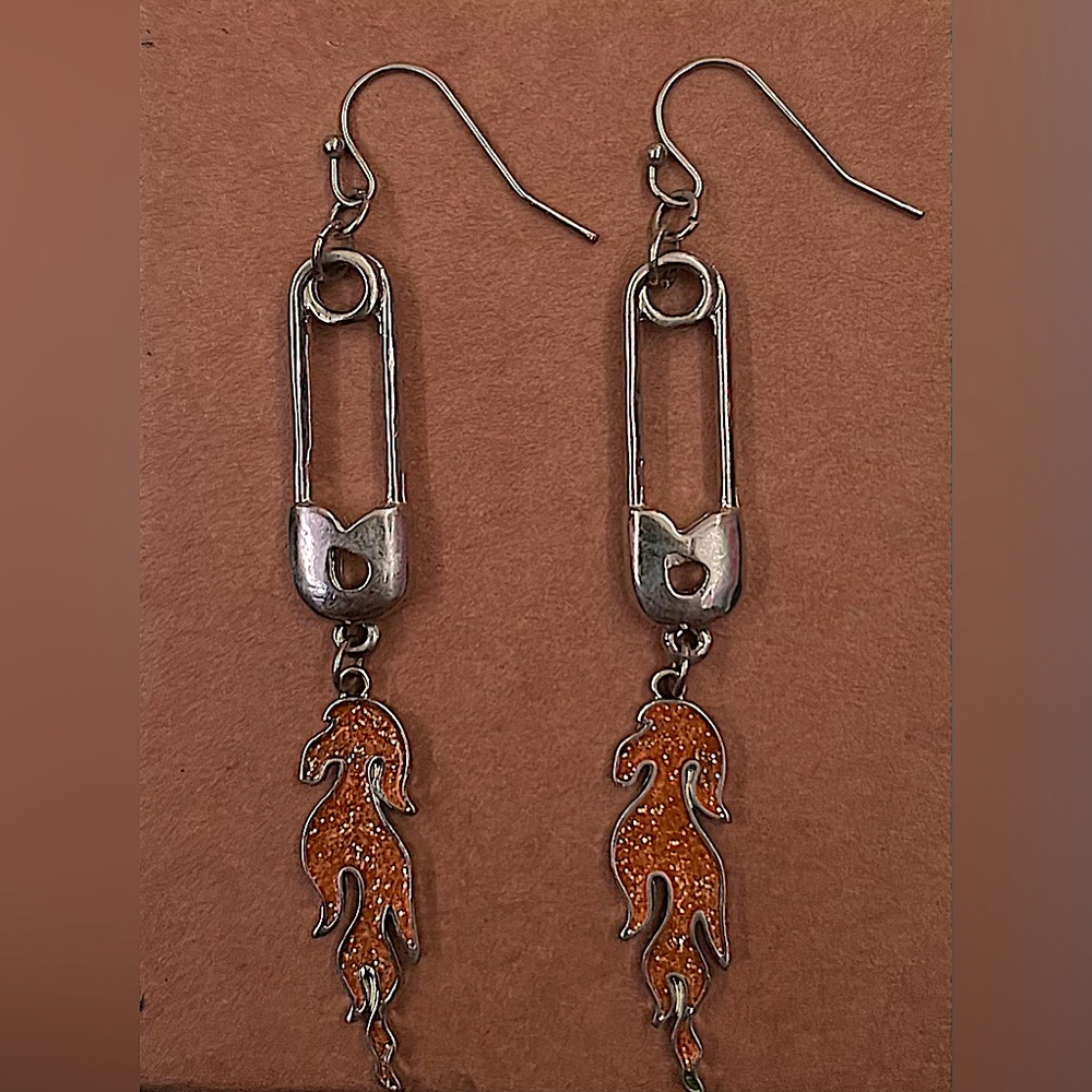 Flame safety pin earrings